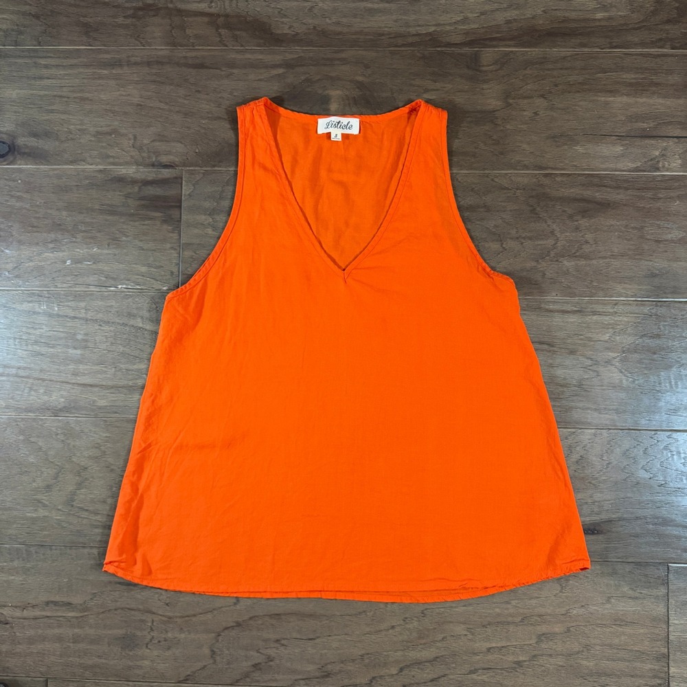 Listicle Womens Orange V-Neck Rayon‎ Linen Blend Sleeveless Tank Top Small